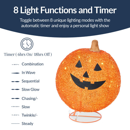 2pc Lighted Pop-Up Outdoor Halloween Holiday Pumpkin Set w/ 130 LED Lights